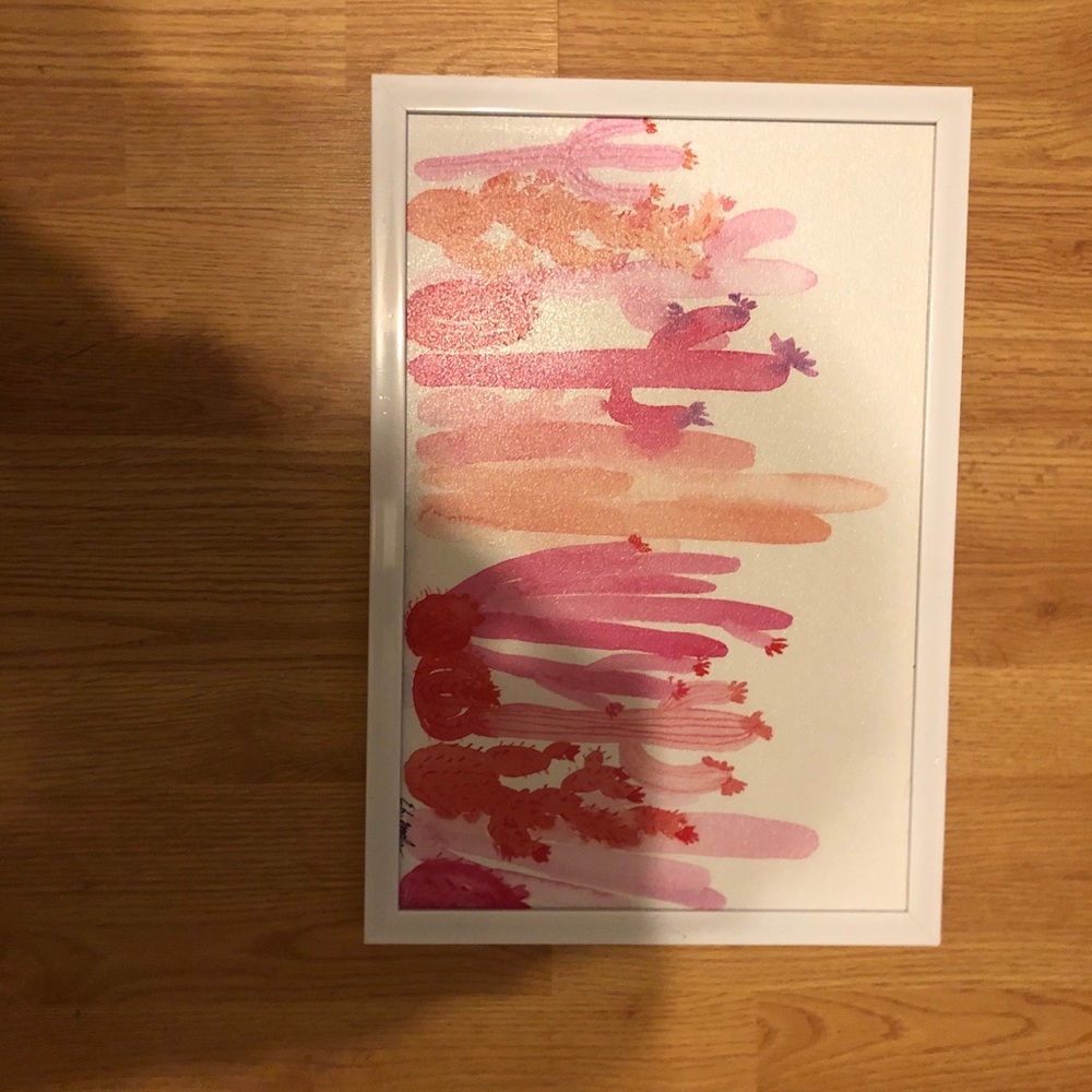 Pink cactus framed canvas